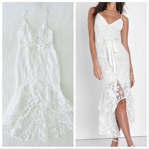 NWOT Lulus Forever Fanciful White Floral Embroidered High-Low Midi Dress XLarge